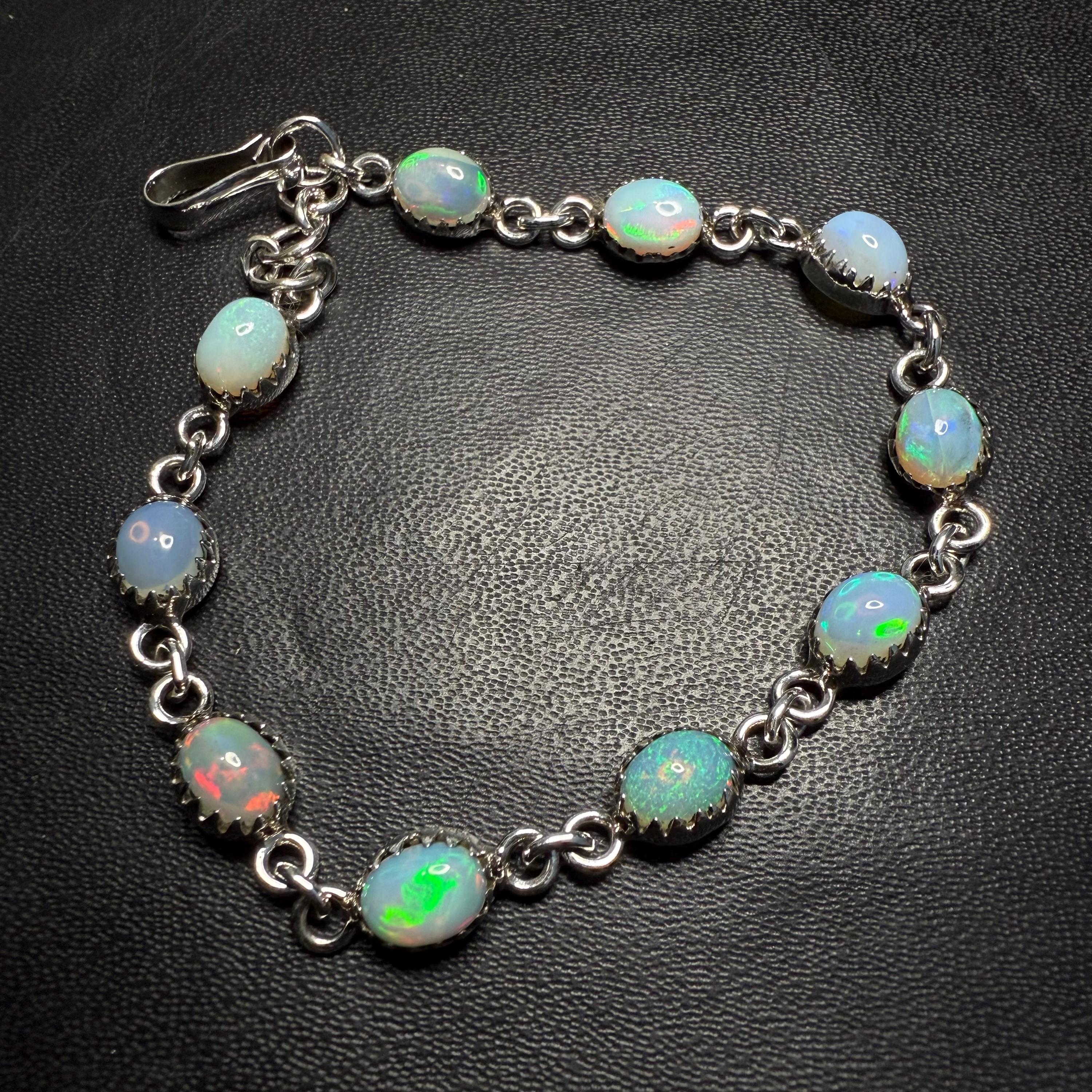 天然エチオピアオパール純銀製ブレスレット 天然エチオピアオパール純銀製ブレスレット