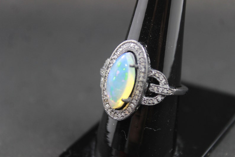 Victorian 925 Sterling Silver Real Diamond Opal Fire Victorian Ring Sterling Silver Beauty Wedding Jewelry