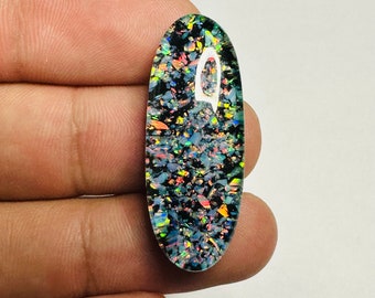 Cabochon a doppietto di opale di fuoco nero Welo, grande gemma ovale (34x13x6 mm)