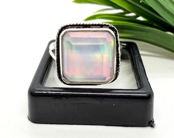 Rainbow Welo Fire Aurora Opal Faceted Rings 925 Sterling Silver Jewelry Opal Doublet Rings Engagement Rings Gift For Her