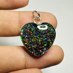 Schwarze Dot Opal Herz Anhänger - Opal Doublette Anhänger - Sterling Opal Edelstein Halskette - Opal Schmuck - Geschenk für Sie