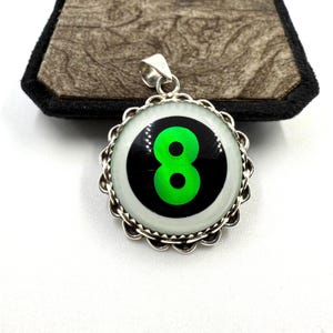 Sterling Silver Billiards 8 Ball Pendant: Aurora Opal Inlay