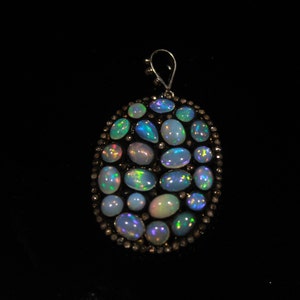 Unique Ethiopia Opal Pendant| Rose Cut Diamond Jewelry| 925 Sterling Silver Victorian Pendant| Bride Gift| Gift For Her