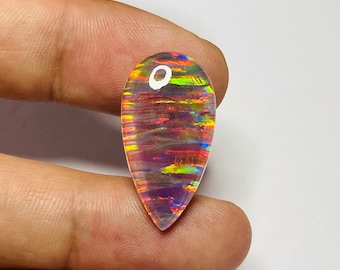 Black Opal Cabochon Gemstone - Black Gilson Aurora Opal Doublet - Loose Gemstone - Making For Jewelry- Lab Created Opal