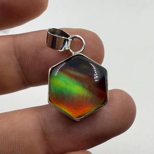 Aurora Opal 925 Silver Pendant - Hexagon Silver Necklace - Minimalist Jewelry - Lab Opal Pendant - Personalized Gift - Gift For Him