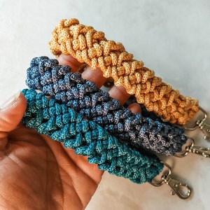Hand Crocheted Macrame Keychain Wristlet with Steel Clip