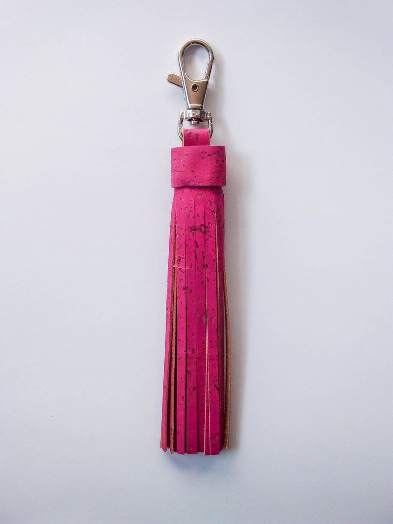 Cork leather wristlet Fuchsia cork clutch Hot pink zip pouch Cash card zip wallet with wrist strap pink eco-friendly vegan purse image 9