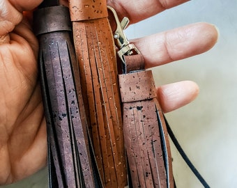 Cork Leather Tassel: Vegan Purse Charm, Eco-Friendly Keychain (6")