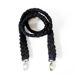 Hand crocheted purse strap, crochet camera strap, camera strap, black crossbody strap, black macramé replacement purse strap