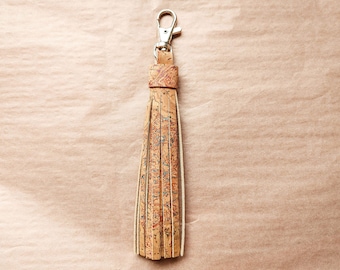 Handmade 6" Cork Leather Tassel: Vegan Purse Charm, Eco-Friendly Keychain