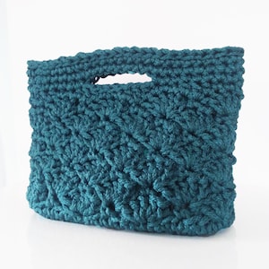Bolso de mano de crochet en verde azulado, esmeralda y azul verdoso / Bolso de mano de macramé / Bolso de mano con asa superior / Bolsillo interior con cremallera
