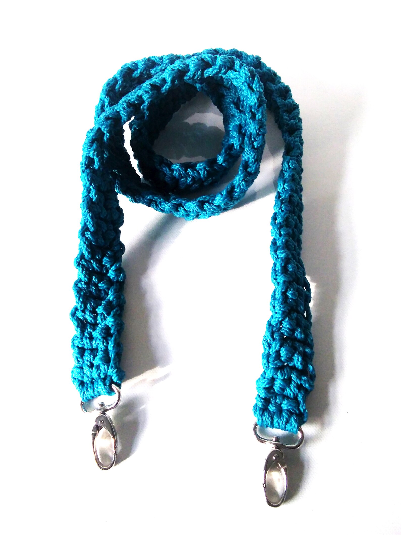 Hand Crocheted Bag Strap Blue, Crochet Crossbody Strap, Blue Handbag Strap, Replacement Strap