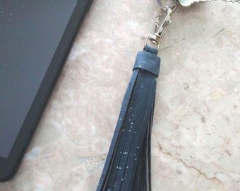 Navy Cork Leather Tassel: Vegan Bag Charm, Eco-Friendly Keychain
