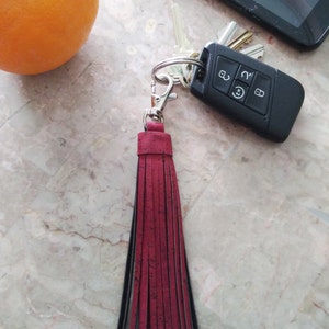 6&quot; Cork Leather Tassel, WINE | Vegan purse charm | Handmade tassel clips on purse or tote | Eco-friendly key chain | Cork leather bag charm