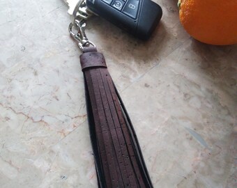 Espresso Cork Leather Tassel: Vegan Bag Charm, Key Chain
