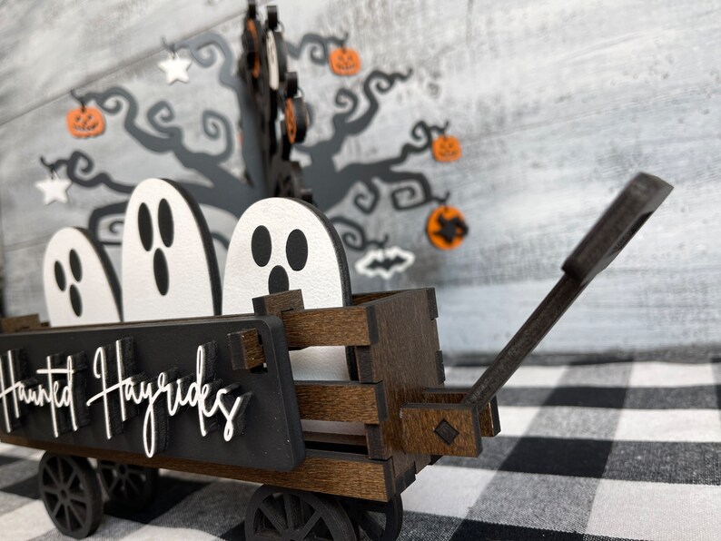 Britimes Halloween Wooden Tiered Tray Signs - Spooky Eyeball Truck Decor With BOO & Trick Or Treat Blocks For Shelf Or Table - View #8