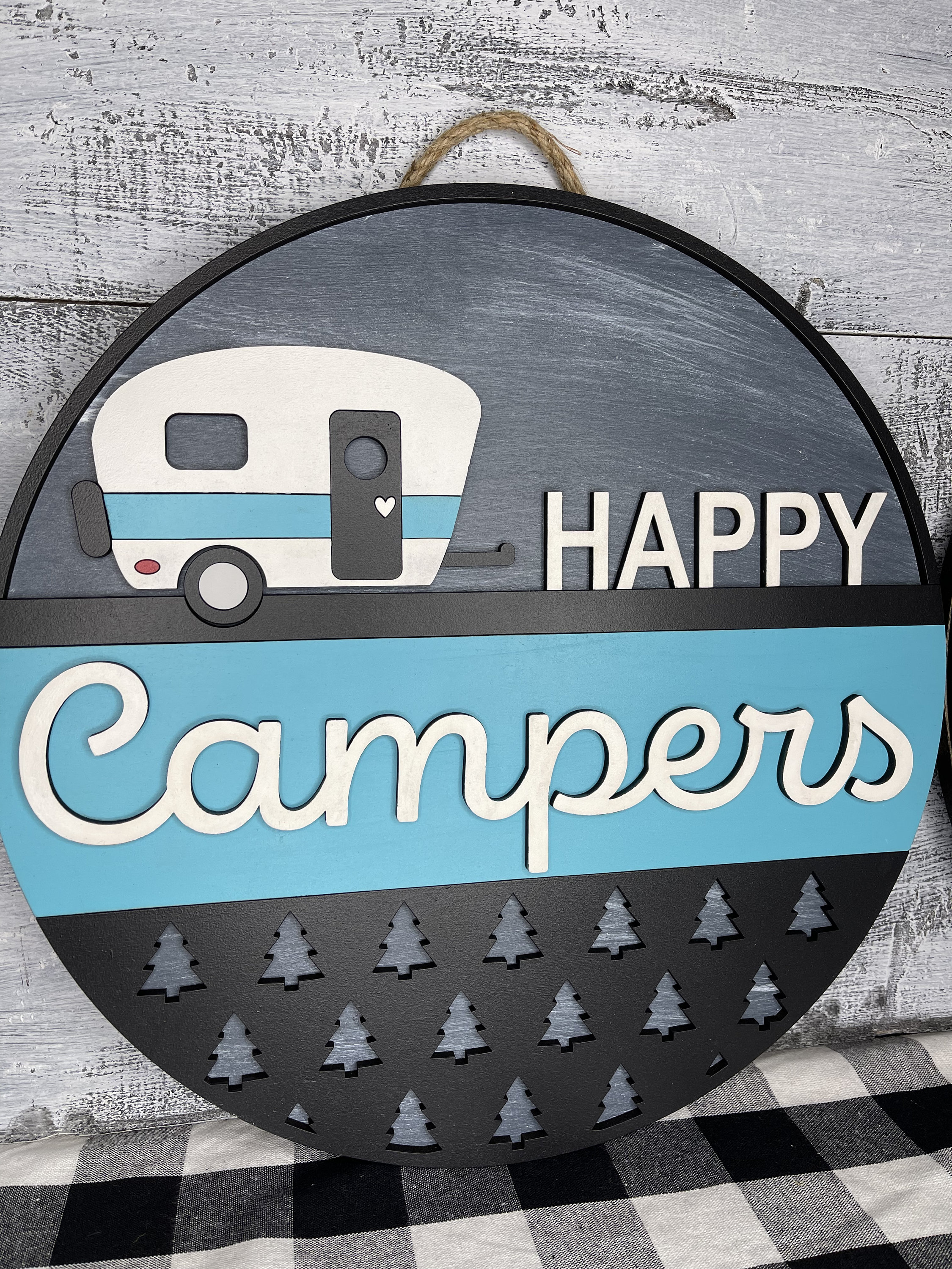 Happy Camper Camping Decor Camping Sign Front Door Hanger Etsy