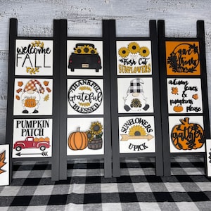 Interchangeable Sign, Ladder Decor,  Tiered tray decor, fall decor, mini, shelf sitter,  farmhouse, modern farmhouse, tea towel ladder
