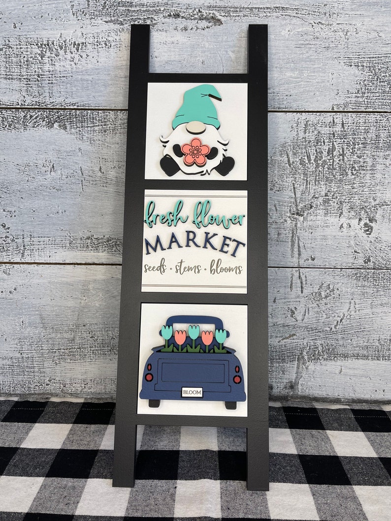Spring Leaning Ladder Inserts, Spring decorations, Spring tiered tray, Spring Gnome, Spring Truck, Spring Flowers, Bike Decor, Mini Sign bild 2