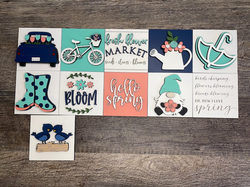 Spring Leaning Ladder Inserts, Spring decorations, Spring tiered tray, Spring Gnome, Spring Truck, Spring Flowers, Bike Decor, Mini Sign bild 3