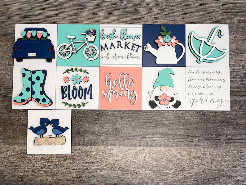 Spring Leaning Ladder Inserts, Spring decorations, Spring tiered tray, Spring Gnome, Spring Truck, Spring Flowers, Bike Decor, Mini Sign bild 6