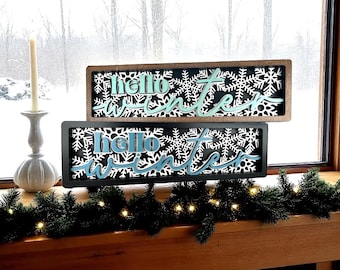 Hello Winter Chunky Shelf Sitter, Mantel Decor, Standing Wood Sign, Hostess Gift,  Winter decor, Block words, Gift for her