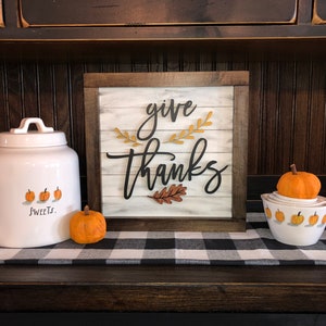 Give Thanks Sign, Fall Sign, Pumpkins, Tiered tray sign, fall decor,  Wreath sign, shelf sitter sign, 3D sign, Gratitude, Thanksgiving decor