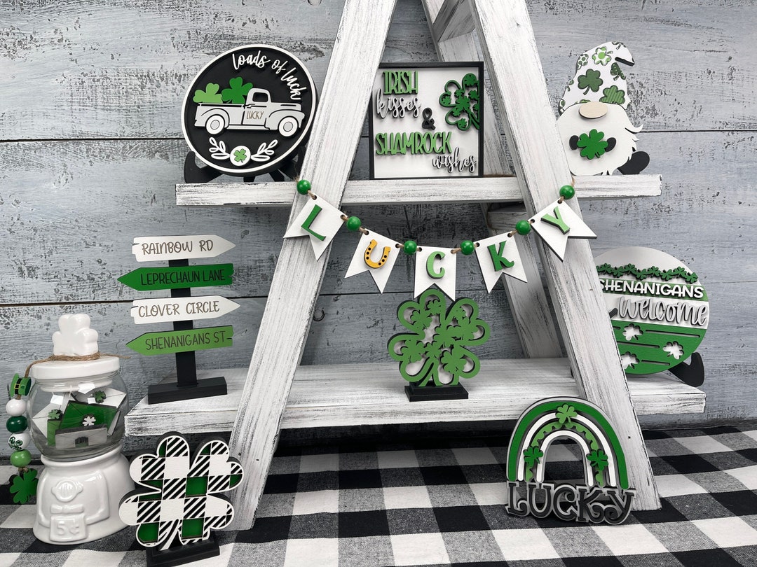 St Patricks Day Decor Tiered Tray Decor St Patricks Day Gnome Rae
