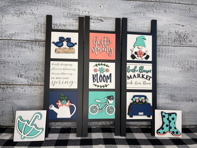Spring Leaning Ladder Inserts, Spring decorations, Spring tiered tray, Spring Gnome, Spring Truck, Spring Flowers, Bike Decor, Mini Sign bild 5