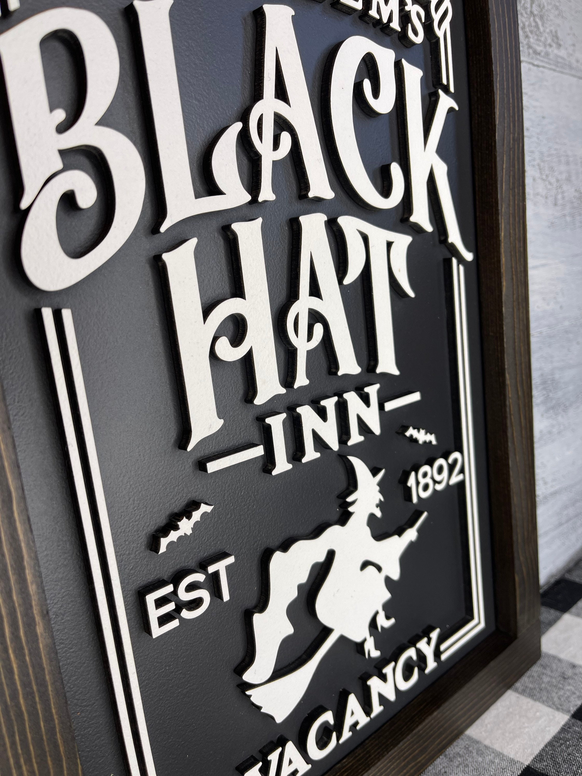 Old Salem’s Black Hat Inn Sign, 3D Sign, Farmhouse, Halloween Sign ...