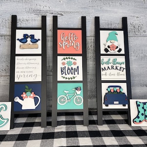 Spring Leaning Ladder Inserts, Spring decorations, Spring tiered tray, Spring Gnome, Spring Truck, Spring Flowers, Bike Decor, Mini Sign bild 1