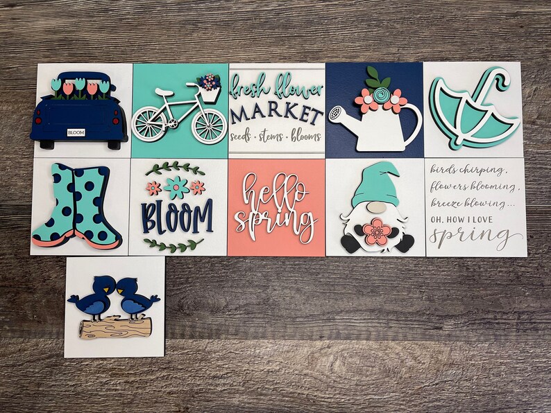 Spring Leaning Ladder Inserts, Spring decorations, Spring tiered tray, Spring Gnome, Spring Truck, Spring Flowers, Bike Decor, Mini Sign bild 8
