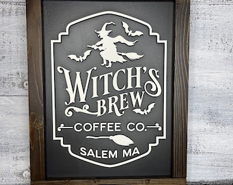 Witches Brew Coffee Co. Halloween Sign, Neutral Halloween décor, Kitchen Decor, Coffee Bar, Halloween kitchen sign, Fall Decor, Spooky Decor