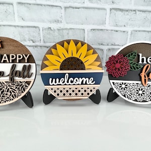 Entry Way Decor, Hello Fall Round Sign, Fall Door Hanger, Sunflowers,  Fall mums, Happy Fall Mini Sign
