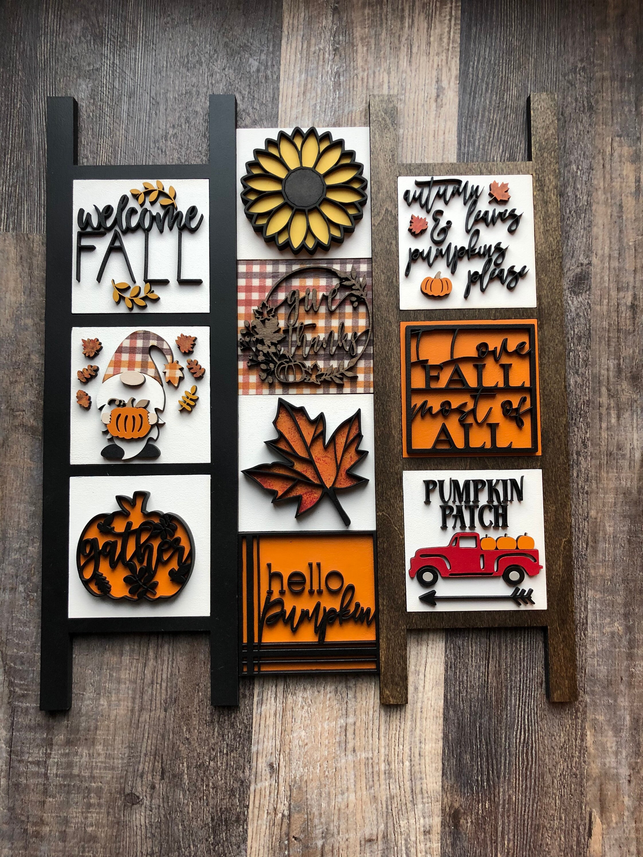 Interchangeable Sign, Ladder Decor,  Tiered tray decor, fall decor, m…