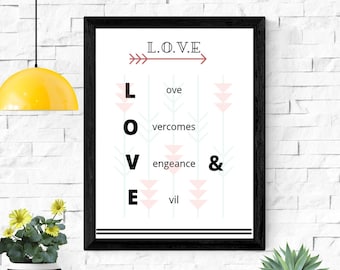 Love Printable wall art, home decor, wall art prints, printable quotes, love overcomes wall art, love quote wall art, digital download, art