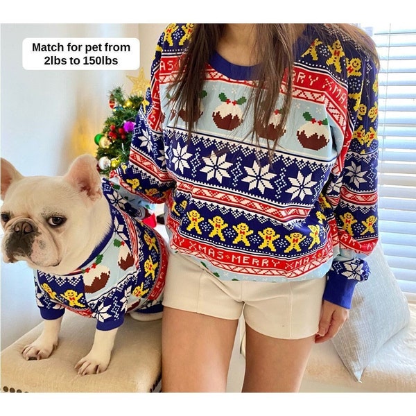 Handmade Pet and Owner Family Christmas Matching Sweater, Classical Holidays Tailor-Made Sweatshirt and Pants for Cat Dog Toddler Kids