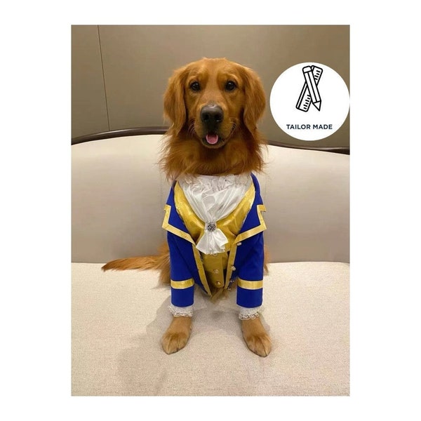 Tailor Made Prom Cocktail Tuxedo, Opera The Beast Costume and Ruffle, Beauty Wedding Blue Gold Blazer, Dog Cat Pet Halloween Prince Cosplay