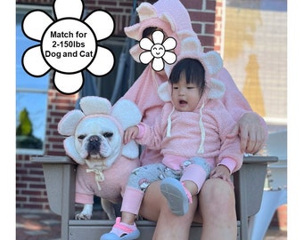 Dog Cat Pet and Owner Family Matching Set, Flower Costume Hoodie, 3D Blooming Petal Fun Spring Holidays Halloween Matching Sweater