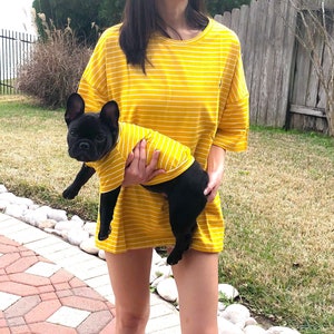 Matching Pet Owner Set Pets Cat Dog Parent, Minimalist Hipster Simple White/ Mustard Yellow Striped Clothing Tee Tshirt Basic