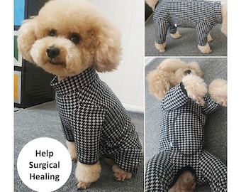 Dog Cat Recovery Tweed Fashion Suit Abdominal Wound Protector Bodysuit Medical Surgical Clothes Fleece Lining Jumper