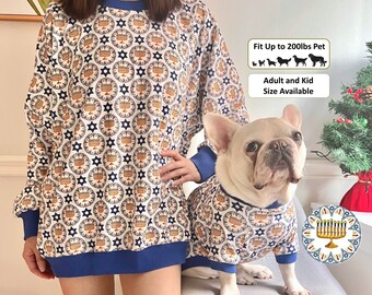 Handgefertigte Haustier und Besitzer Familie Weihnachten Passende Pullover, Chanukka-Kerzen Maßgeschneiderte Pullover und Hosen für Katze Hund Eltern Kleinkind Kinder