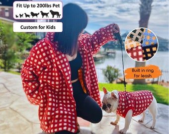 Pet and Owner Matching Jacket and Built in Hardness Vest, Dog Cat Sweater with Leash Hook, Family Toddler Kids Matching Vest and Cardigan