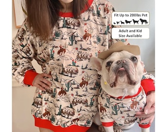 Haustier und Besitzer Familie Weihnachten Passende Pullover und Hosen, Cowboy Santa Country Wild Western, maßgeschneidert für Katze Hund Kleinkind Kinder