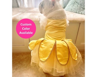 Pet Dog Cat Princess Dress, Yellow Belle Prom Dress, Custom Color Cocktail Dress, Halloween Costume, Lace Tutu Tulle Skirt, Pet Wedding Gown