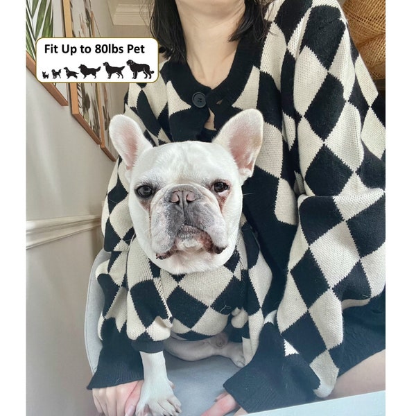 Pet and Owner and Family Matching Sweater Cardigan Set, Black Diamond Pattern Knit Coat, Birthday Holidays Gifts for Cat Dog Mom and Dad