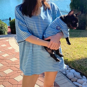 Matching Pet Owner Set Pets Cat Dog Parent, Lightweight Minimalist Hipster Simple White/ Black Striped Clothing Tee Tshirt Basic