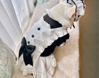 Pet Dog Cat Cosplay Ruffled Maid Lolita Dress, Royal Maid Uniform Classic Halloween Dress, Gothic Lolita Style