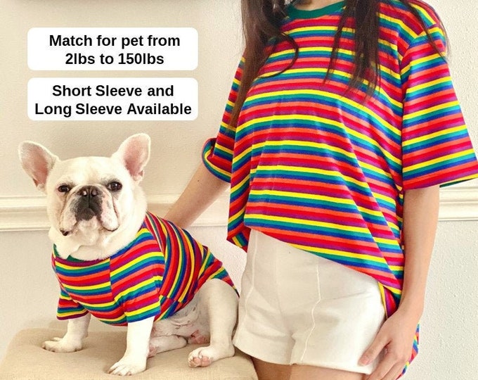 Pet and Owner Matching Shirt, Basic Striped Tee, Rainbow Stripes Shirt, Dog Cat Pet Family Kid Matching Shirt