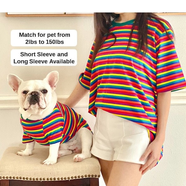 Pet and Owner Matching Shirt, Basic Striped Tee, Rainbow Stripes Shirt, Dog Cat Pet Family Kid Matching Shirt